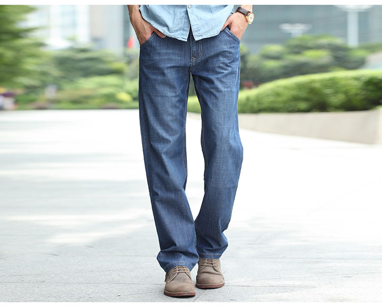 Mùa hè quần áo nam siêu mỏng cộng với phân bón XL quần jeans rộng quần nam màu sáng nhạt Quần dài nam giản dị - Quần jean quần nam