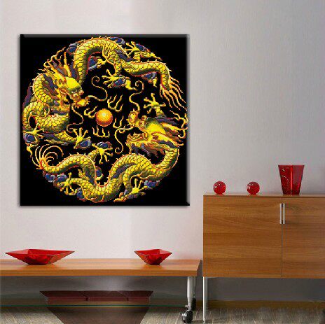 C2074 Double Dragon Dragon Dragon Pearl Cross Embroidery Redraws Source File XSD