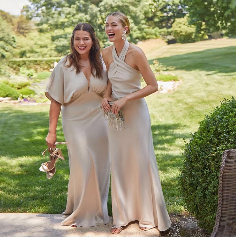 Champagne-Colored Bridesmaid Dress, French Satin Sister Group Dress, Women's High-End Dress, Niche Style, Can Be Worn Casually in Summer