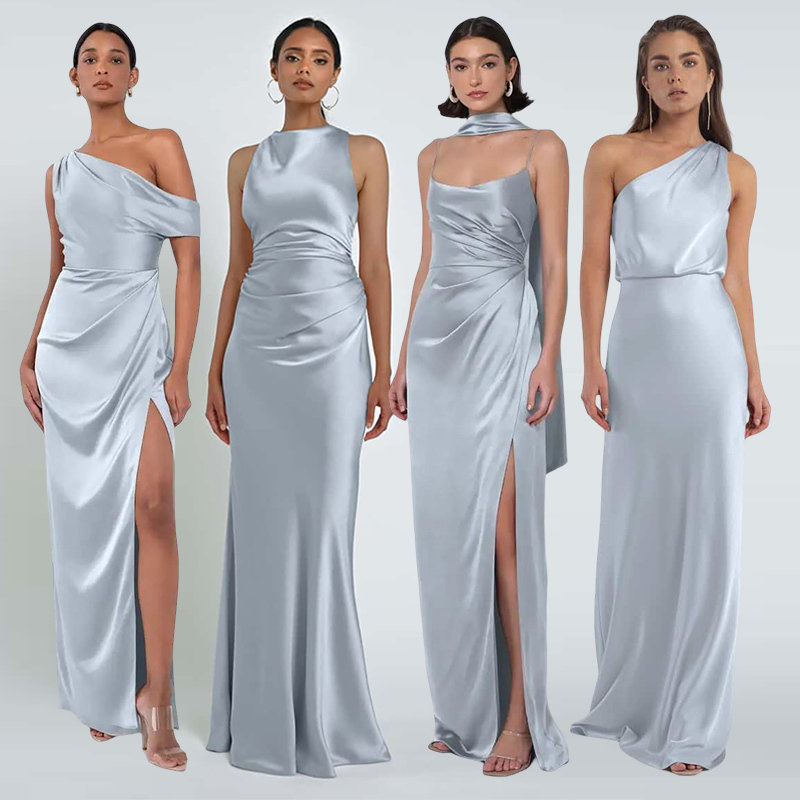 Blue Satin Bridesmaid Dress for Women 2026 New Style High-End Niche Everyday Wear Sister Group Dress Summer