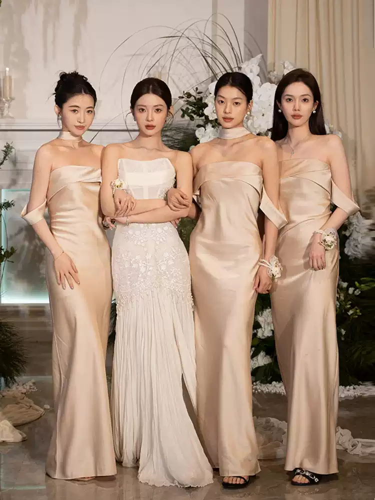 taobao bridesmaid dress world.taobao.com: satin bridesmaid dress in champagne color, 2026 new  style, high-end, niche, can be worn casual, evening dress for bridesmaids:  etaao folder, women's clothing, women's clothing, women's clothing, dress/evening  wear,-taobao-everything