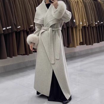 Advanced 2025 korean version double-sided woolen coat with fox fur fashionable temperament lengthened loose woolen coat