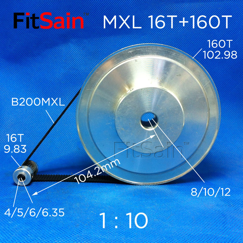 Fitsain-Mxl16 Teeth + 160 Teeth Belt Width 10 Synchronous Wheel 1:10 Stepper Motor Pulley Gear Reduction Fitsain-Mxl16 Teeth + 160 Teeth Belt Width 10 Synchronous Wheel 1:10 Stepper Motor Pulley Gear Reduction