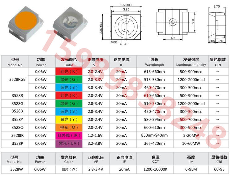 LED3528正白 优质3528白色白光灯珠7-8LM 二极管贴片高亮灯珠
