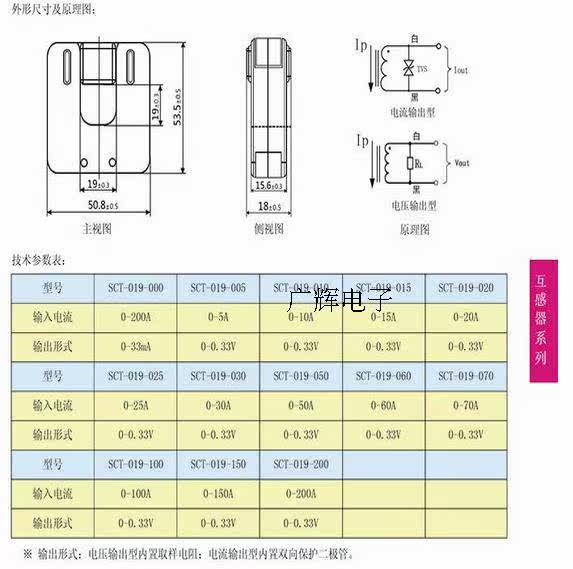 Трансформатор тока 60a/0.33v  开合式电流互感器 sct019-060 Yhdc