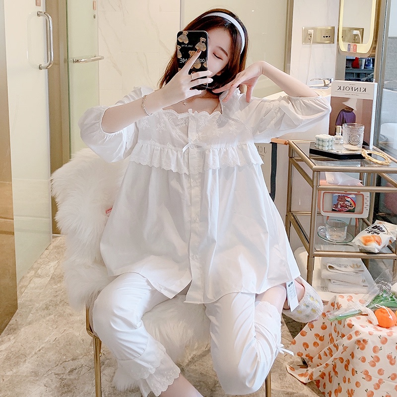 Pure Cotton Pajamas for Women, Spring and Autumn, Fairy Princess Style, Palace Style, Cute Outerwear, Home Wear Set, Knitted Cotton