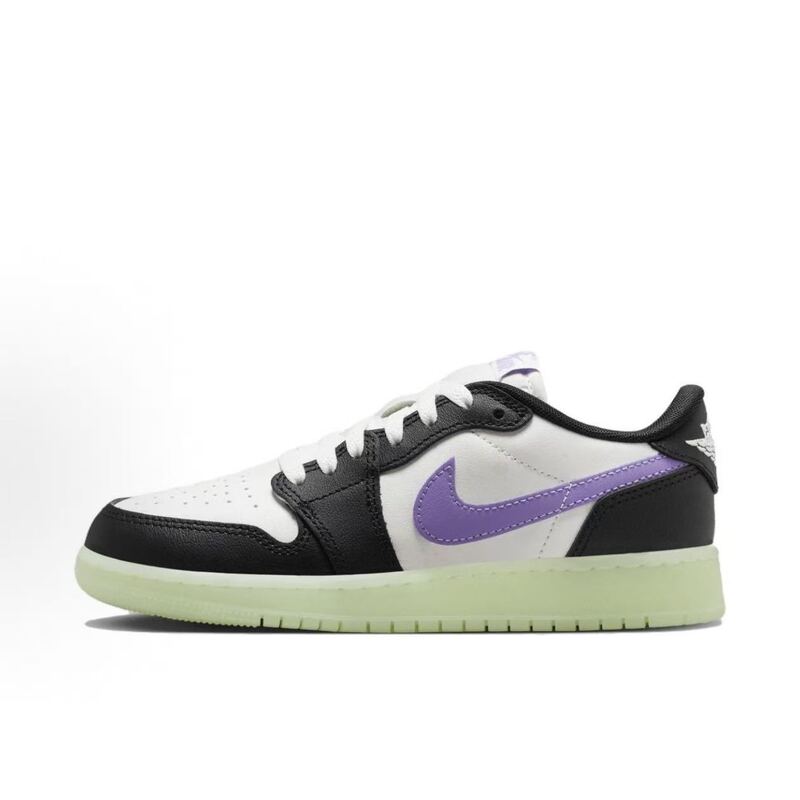 Jordanair Jordan 1 Leather Versatile Casual Gs Low-Top Sneakers Black White Purple Hf0410-001