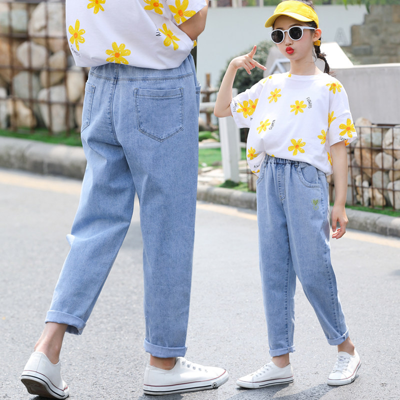 Spring and summer season girls jeans thin old daddy pants children long pants loose Harun pants Fat girl big boy clothes pants autumn