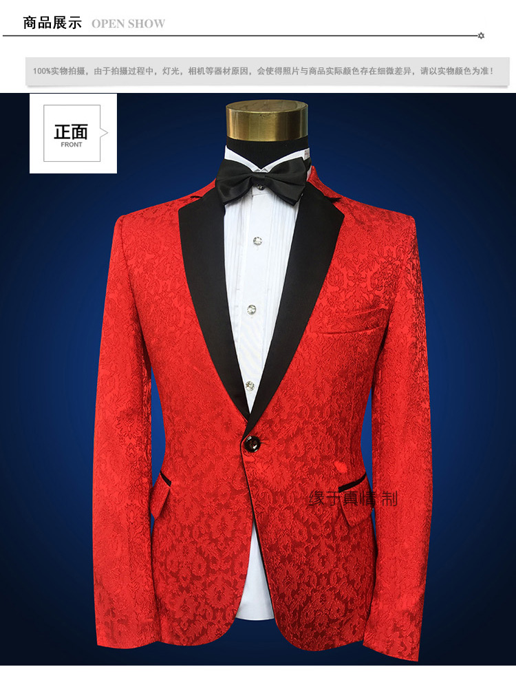 New Slim Suit Suit Thêu Hàn Quốc Đen Cổ áo Hoa tối Màu đen Đỏ Xanh Nam Ca sĩ Siyi tổ chức biểu diễn áo vest nam cao cấp