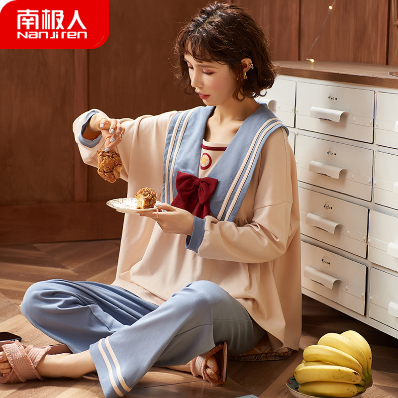 Antarctic pajamas female spring and autumn long sleeve college wind pure cotton suit beauty girl lovely home clothing in winter and summer