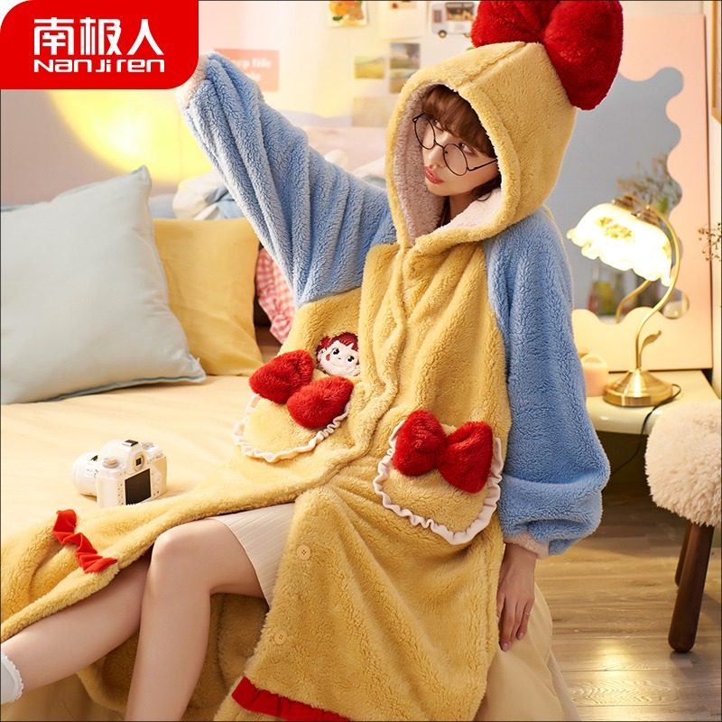 2021 New Sleepwear Pajamas Woman Autumn Winter Long Version Thickened Garnter Coral Suede Winter Style Warm Bathrobe Sleeping Dress