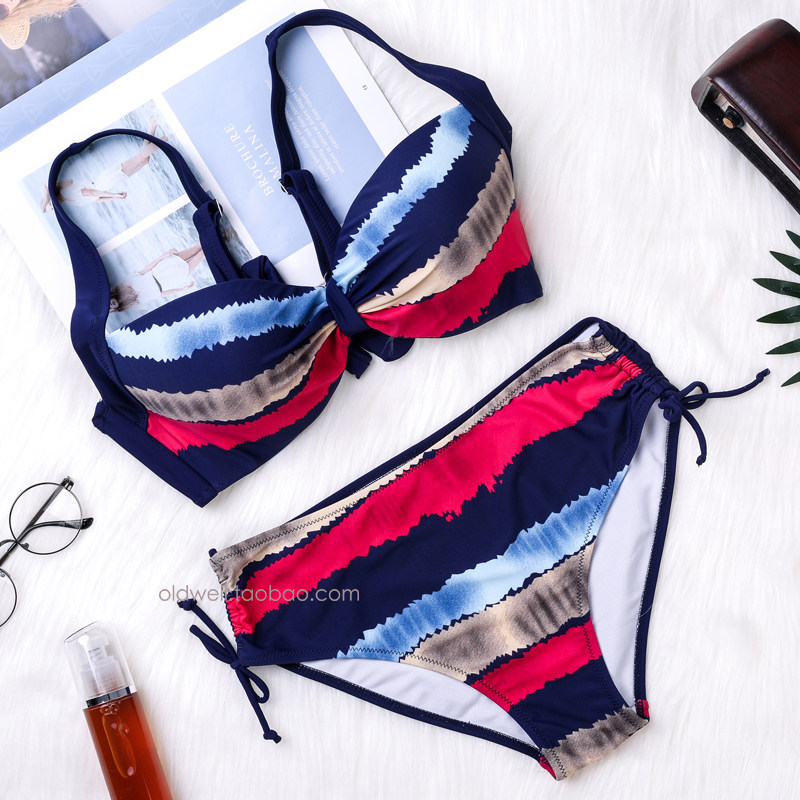 Gathered steel tray large chest swimsuit bikini large size hot spring swimsuit Double shoulder strap large cup exported to Europe and the United States Bikini