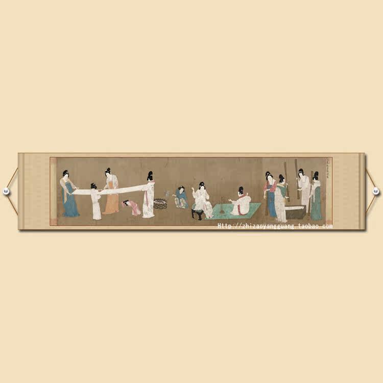 Mashing picture 6-ruler banner scroll imitation of ancient laundry waitresses Famous Paintings of the Chinese Painted Painted Zhang Xuan