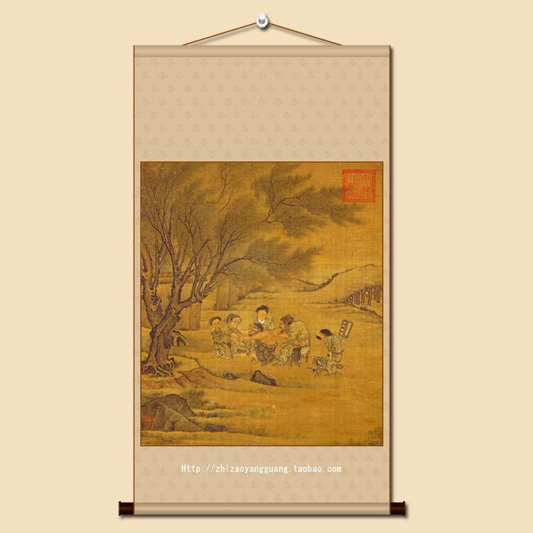 Village Medical Picture Traditional Chinese Medicine Hospital Clinic Four-foot Canvas Antique Characters Soft Mounted Famous Chinese Painting Calligraphy and Painting Li Tang