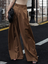 Z boss European and American style embedded waist folded design wide leg pants thin wool casual suit trousers women