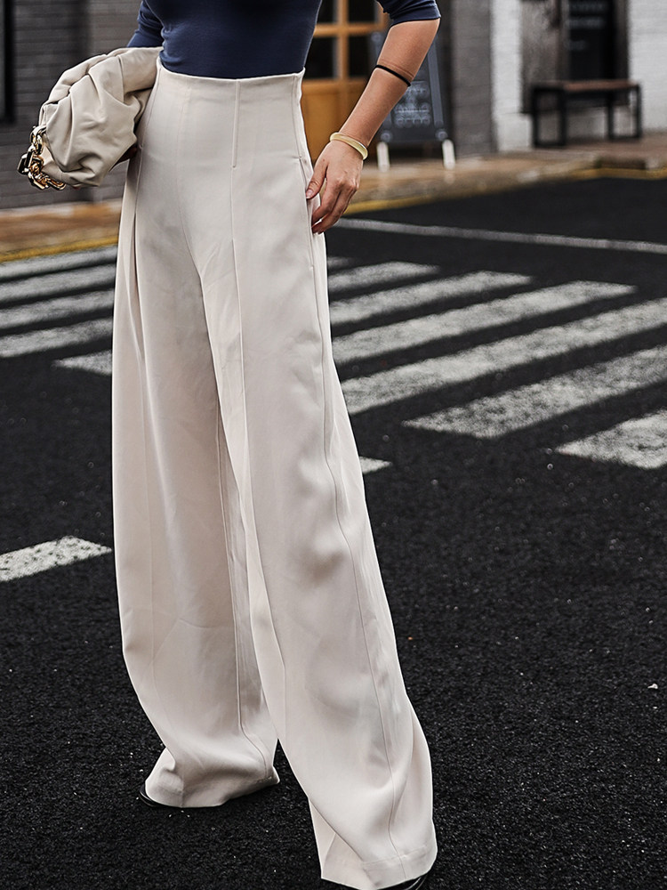 Z boss fish bone waist high waist wide pants acetate straight tube casual wide leg trousers women