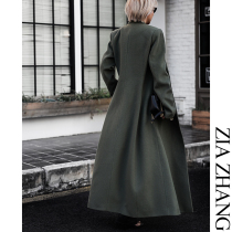 Z boss elegant tulip collar V-neck long wool coat Bud slim slim woolen jacket