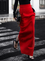 Z boss wool woolen high waist slim long dovetail long skirt female priest wind cone European and American one step skirt