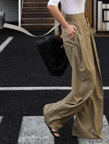 Z boss high waist lace-up double-leg pants thin wool inlaid design European and American suit trousers women