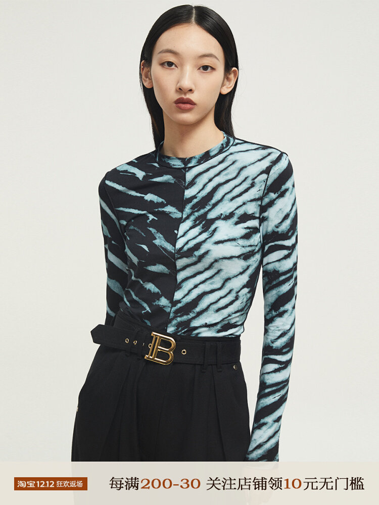 Z boss tiger print bottoming shirt female personality domineering skin-friendly bottoming shirt temperament flamboyant design sense T-shirt female