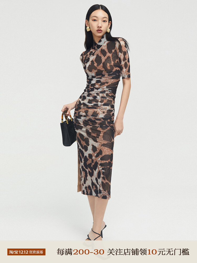 Boss Z mid-length cheongsam dress female summer improved ink painting elegant sexy BAO WEN Chinese dress