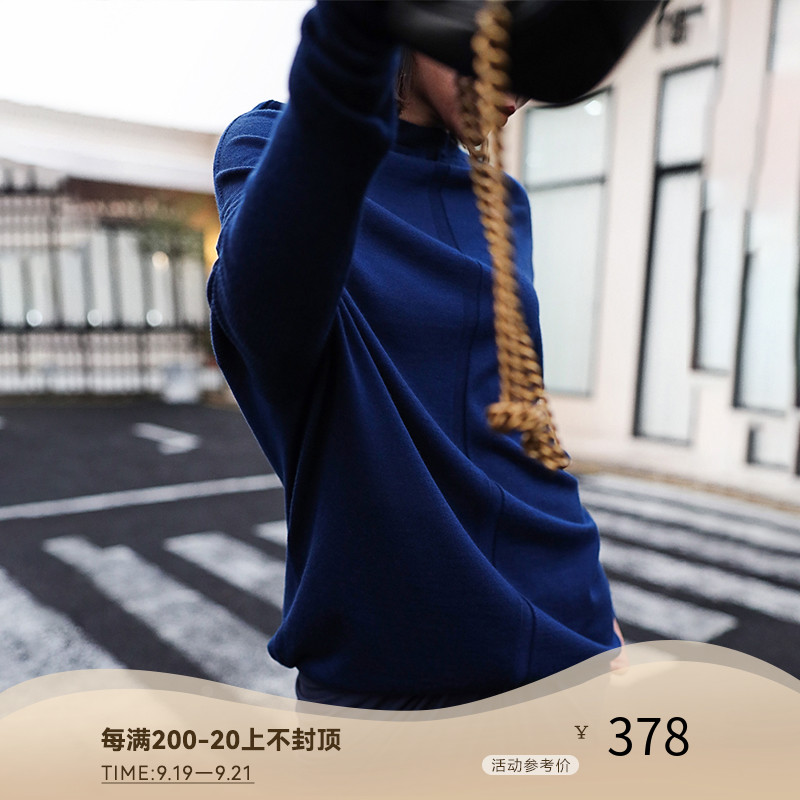 Z boss Volcano collar loose bat sleeve long-sleeved sweater loose mid-length Australian wool wool knitted top