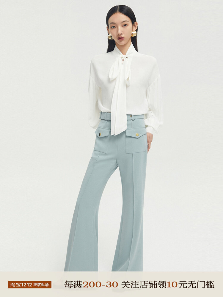 Boss Z's slightly flared high waist flared trousers women's retro style show legs long sassy and capable A-shaped line casual trousers women