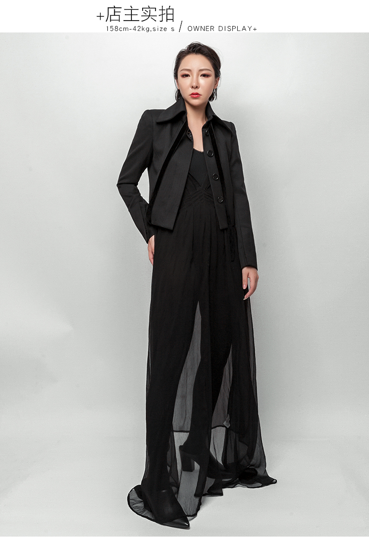 Retro Gothic Velvet Lace Short Jacket Twill Wool High Lapel Slim Suit Phụ nữ áo parka nữ