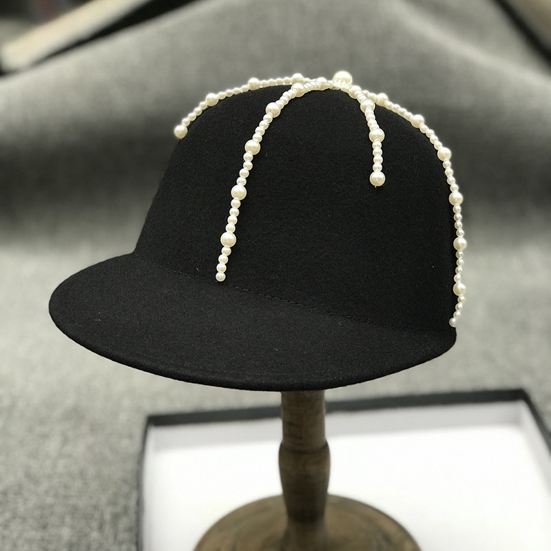 歐洲小香風珍珠羊毛呢復古棒球帽女優雅名媛馬術帽秋冬鴨舌氈帽子1入 露天拍賣