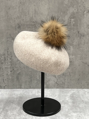 Зазор не доступен для замены. Универсальный темпераментный меховой шарик из саржевого шерстяного берета, женская осенне-зимняя модная шапка художника высокого качества