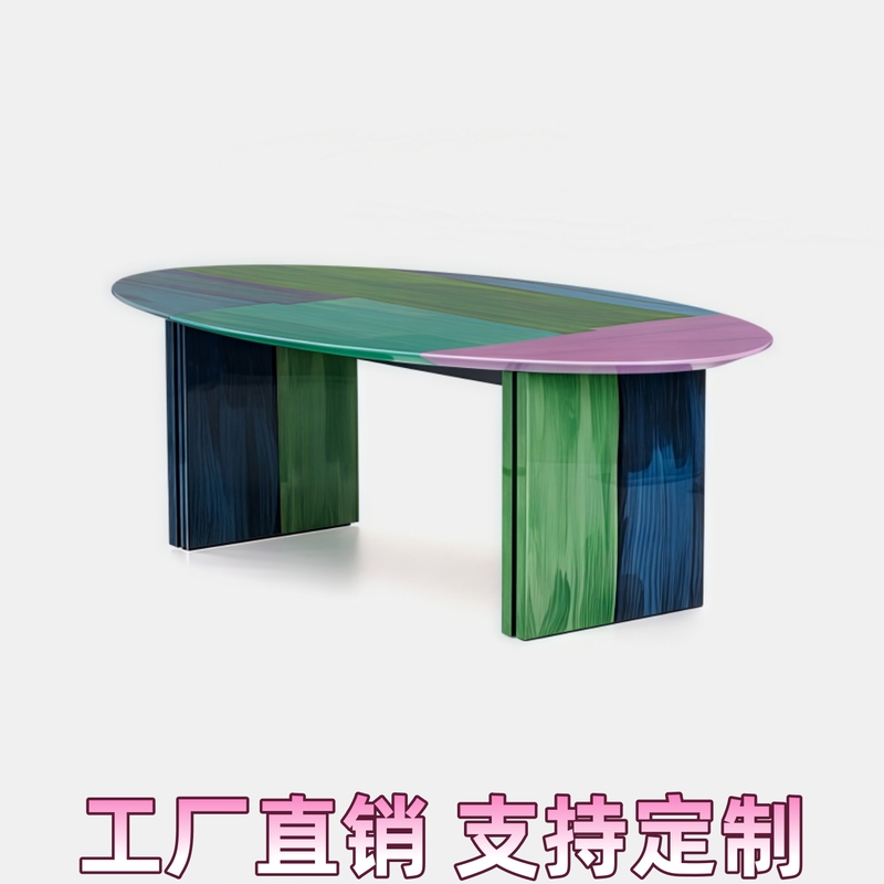 Designer Art Painting Table Round Hand-Painted Fiberglass Creative Dining Table Colorful Oil Painting Graffiti Long Table Coffee Table