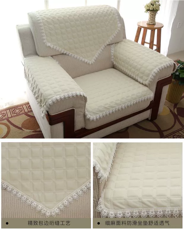 Sofa đơn đệm tay tựa lưng khăn đặt hội nghị phòng tiếp khách vải da sofa đệm không trượt mùa tốt lanh - Ghế đệm / đệm Sofa