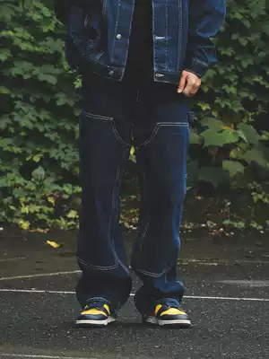 UNTILWERICH American Street Retro Heavy Splice Fitting Straight Loose Jeans Lumberjack Pants