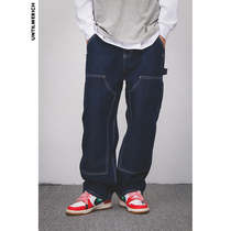 UNTILWERICH AMERICAN STREET VINTAGE HEAVY STITCHING TOOLING STRAIGHT LOOSE JEANS LUMBERJACK PANTS