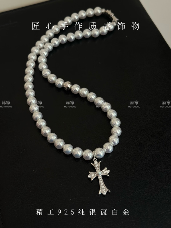 M Brand Cecilia Cheung Celebrity Style Kl Heart 925 Sterling Silver Cross Pendant Shijia Imitation Seawater Pearl Necklace Trendy