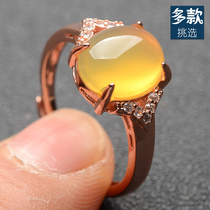 Natural yellow dragon jade ring inlaid S925 silver diamond A goods Myanmar jade chanterelle yellow egg noodles womens ice species