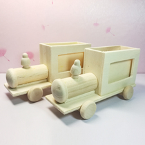 Wooden train pen holder photo frame painted white mold ornaments childrens DIY hand painting creative art materials