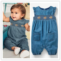 Spot BD MB Dress Girl Blue Embroidered Hedgehog Soft Denim Sleeveless Climbing Suit l