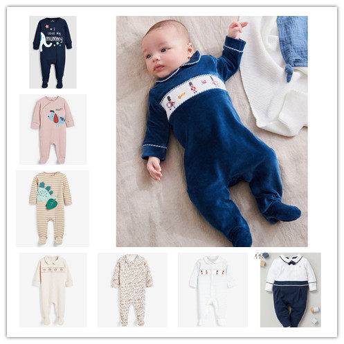 Spot next children's clothing boy's new bear soldier striped cotton long-sleeved jumpsuit long romper