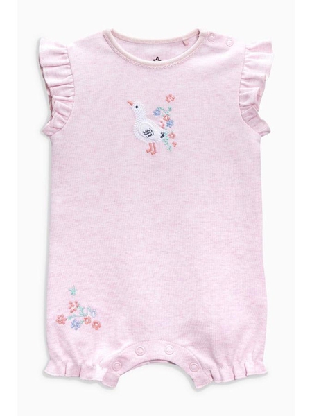 In-Stock Next Children's Clothing for Girls, Pink Floral Bird Print Sleeveless Short-Sleeve Romper Jumpsuit — 4