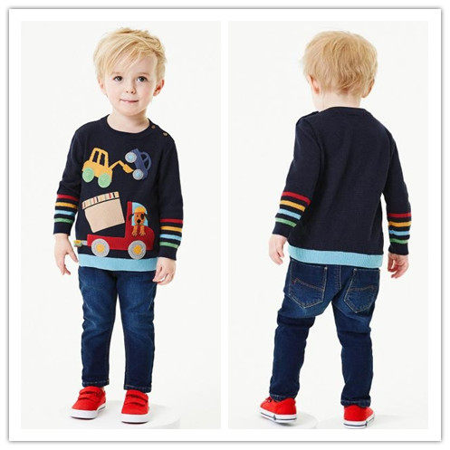 Spot Next child clothes boy new rainbow puppy car pure cotton long sleeve hooded sweater knit cardiovert