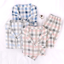 Couple cotton gauze pajamas female male Spring and Autumn long sleeve cotton double cotton gauze casual home clothing set