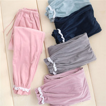 Autumn and Winter Island velvet pajama pants ladies warm plus velvet coral velvet closure toe flannel thin winter home pants