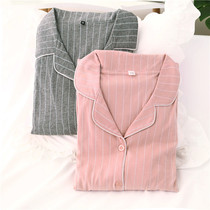 Spring and autumn couples cotton pajamas Women Mens knitted vertical pattern high-grade knitted cotton home suit loose