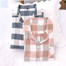 Cotton cotton wool pajamas female couples spring and autumn Japanese long sleeve plaid flannel men Cotton home suit