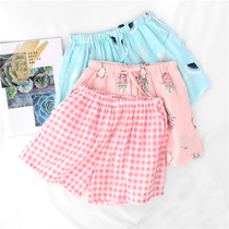 Spring and summer cotton five-point cotton yarn pajamas womens double cotton gauze cotton thin home pajama pants can be worn outside size