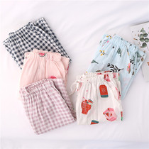 Gauze trousers spring and autumn cotton yarn pajamas ladies cotton sweet tether straight family pants thin summer can be worn outside