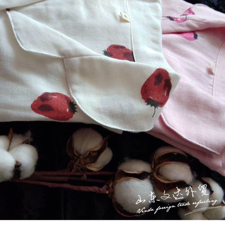Bộ đồ ngủ gạc cotton Nhật Bản dành cho nữ tay dài hai lớp sợi cotton dễ thương mùa xuân và mùa thu dâu tây phục vụ nhà phù hợp với kích thước lớn mùa hè đồ mặc nhà