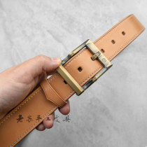 3 8 wide handmade custom original color Wood Stitched Wood Stitched Strap Male Pure Bull Leather Retro Pure Copper Needle Buttoned Casual Pants Belt