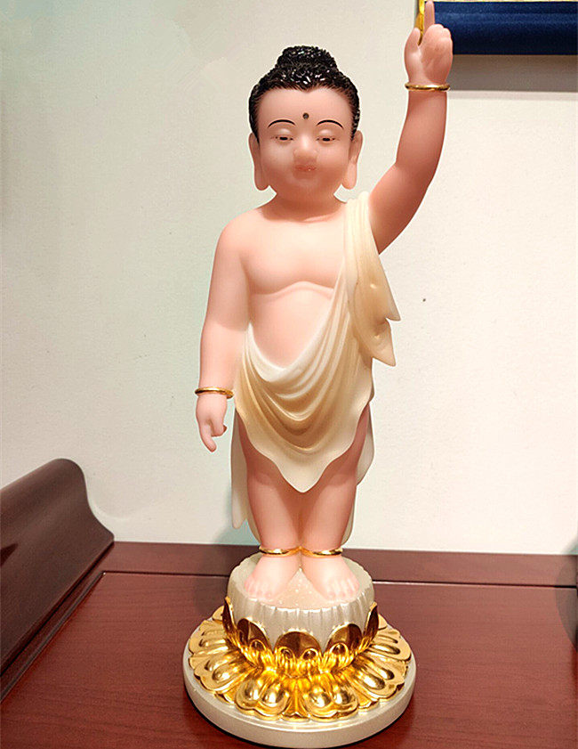 12-inch white marble painted prince Buddha standing statue Sakyamuni Buddha Buddha bathing Dharma meeting with home temple Buddhist hall worship